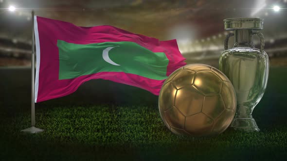 Maldives Flag With Football And Cup Background Loop 4K