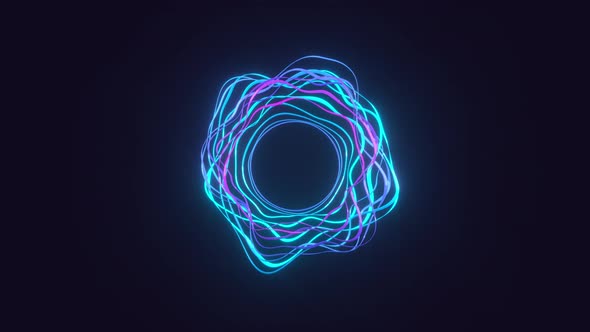 Neon glowing pulsating circles abstract background