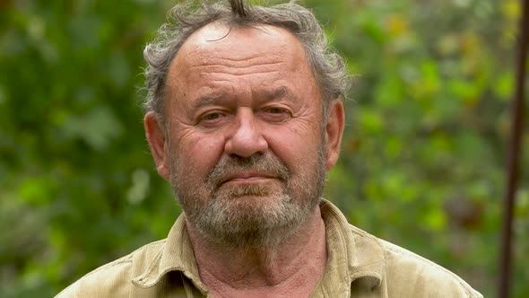 Closeup portrait of an elderly man with a beard