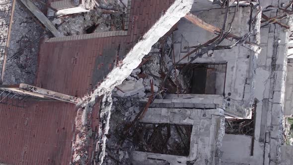 Vertical Video of a Makariv Ukrainea  Building Destroyed By the War