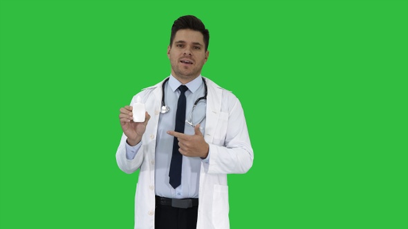 Doctor presenting nasal spray or some other medicine on