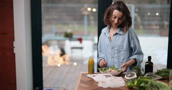 Woman with Healthy Food at Home