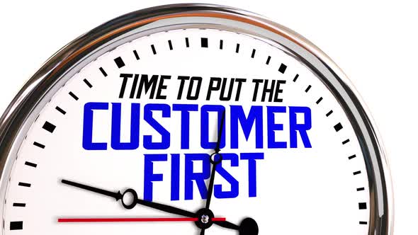 Time To Put The Customer First Clock Commitment Client Satisfaction 3d Animation
