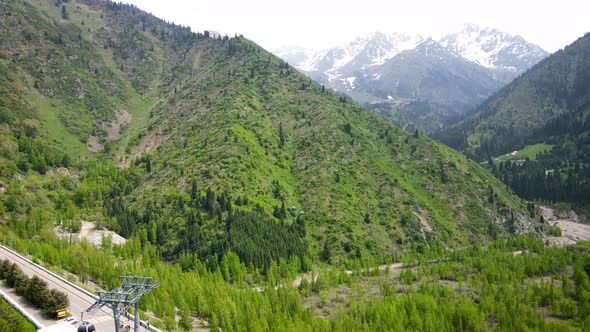 Aerial Medeo Dam in the Mountain in Almaty