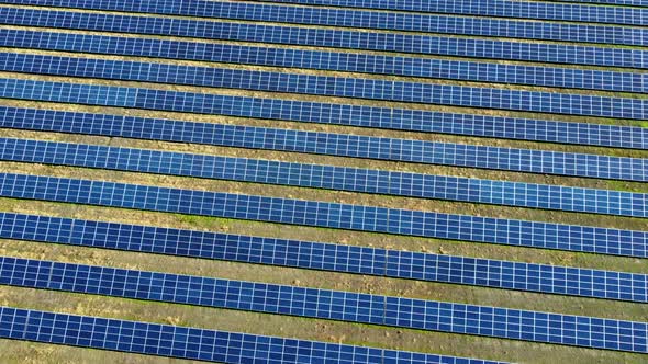 Aerial Drone View Flight Over Solar Power Station Panels