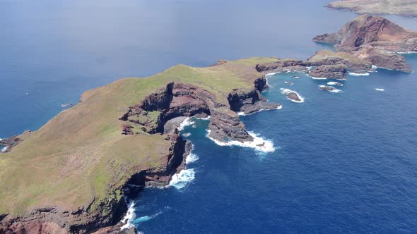 Flying over Ponta do Sao Lourenco on Madeira island in Portugal