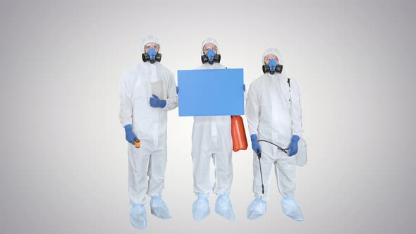 Team of Epidemiologists Holding Blank Board on Gradient Background