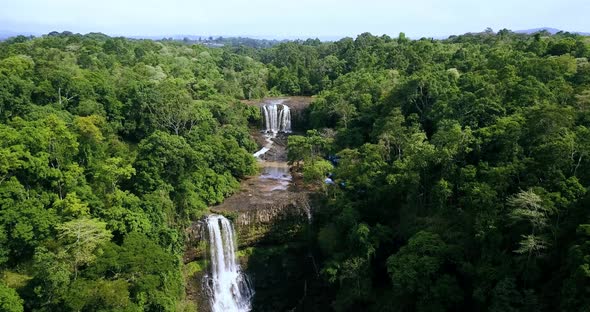 Aerial Double Waterfalls 4k