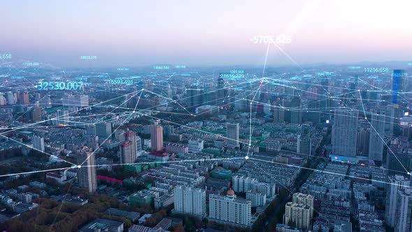 smart Connected city skyline. Futuristic network concept, city Technology.