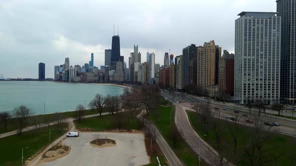 Aerial view downtown chicago cinematic