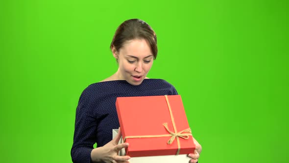 Girl Is Pleased with the Gift. Green Screen