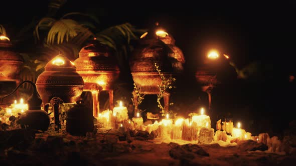 Golden Altar with Candles at Night