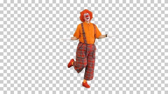 Male clown waving his hands like he is flying, Alpha Channel