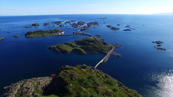 Port of Henningsvaer on Lofoten islands, aerial footage