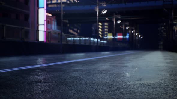 Night Scene of Japan City with Neon Lights