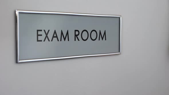 Exam Room Door, University Student Hand Knocking Closeup, Knowledge Testing