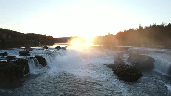 Waterfalls Foaming During Sunset