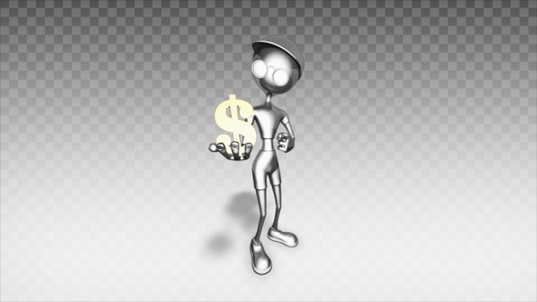 Silver 3D Man - Cartoon Show Dollar Symbol alt