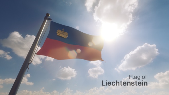 Liechtenstein Flag on a Flagpole V2