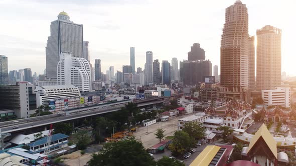 4k Aerial city view of Bangkok dowtnown, Flying over Bangkok, Thailand.