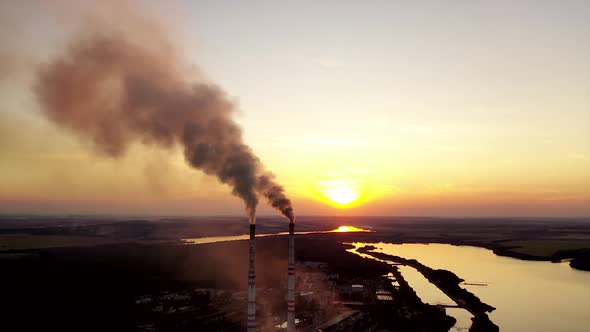 Industrial factory at sunset.