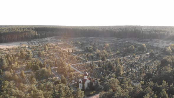 Old cemetery. Church and cemetery at sunrise