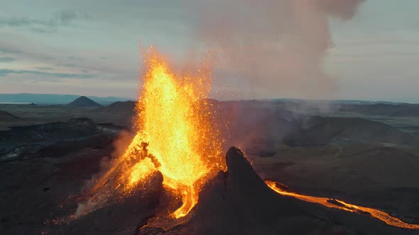 Lava Erupting From Fagradalsfjall Volcano In Reykjanes Peninsula Iceland