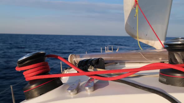 View From the Bow of the Catamaran Yacht Cruising By Sea Greece Europe