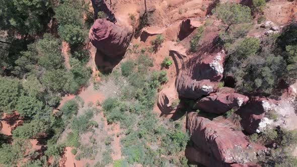 Drone view of Roussillon ochre rock deposits, Luberon, Provence, France