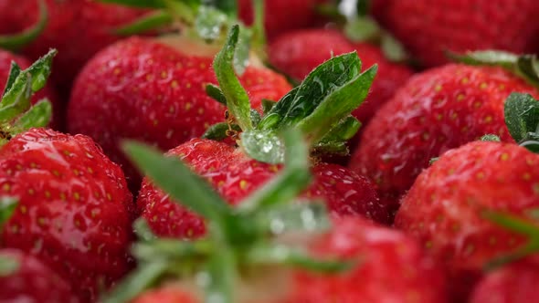 fresh strawberry close up. Summer Dessert. Sliding shot. 4K UHD video