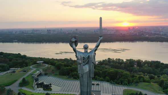 Drone Footage Aerial View of the Motherland Monument in Kiev Kyiv, Ukraine