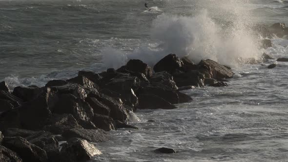 waves crashing on rocks, mediterranean sea, France