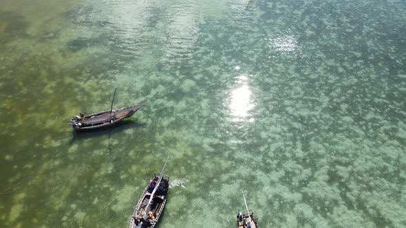 Boats in the Ocean Near the Coast of Zanzibar Tanzania Slow Motion