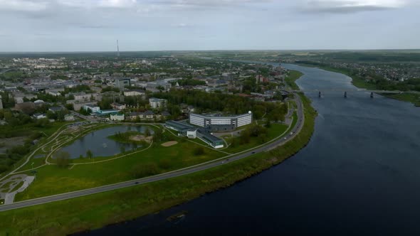 Beautiful Aerial View of the White Chatolic Church Basilica in Latvia Aglona alt