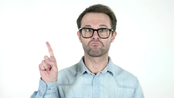 Man Waving Finger to Refuse White Background