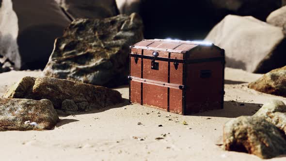 Treasure Chest in Sand Dunes on a Beach