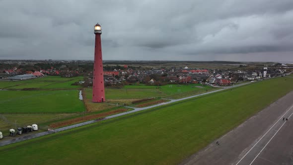 Lighthouse Tower Lange Jaap in Den Helder Drone Aerial Footage 5K Along the Sea Near the Island of