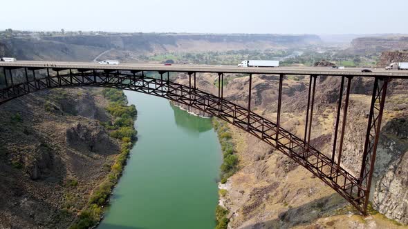 Aerial of the Perrine Bridge over the snake river in Idaho