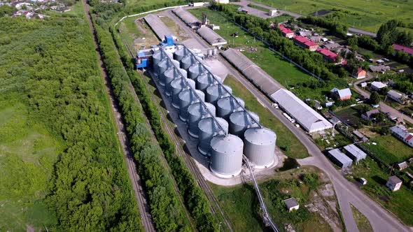 Modern Grain Silo Elevator View From a Height and From Different Angles