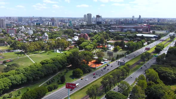 Belgrano Area, Road, Traffic, Park (Buenos Aires, Argentina) aerial view