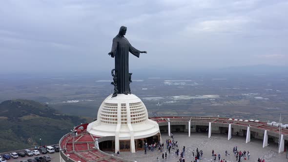 Aerial: Christ of the mountain, Guanajuato, Mexico, drone view