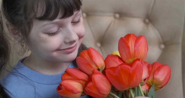 Child holiday with flowers. 