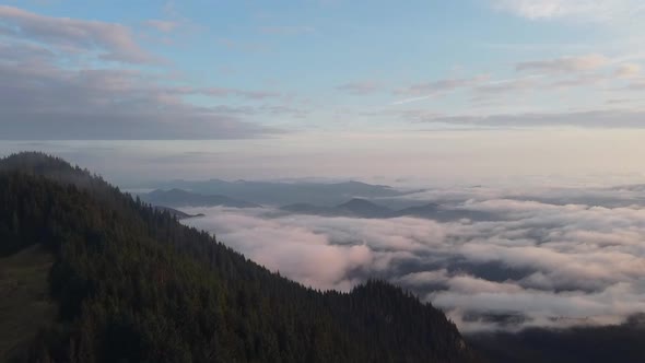 Clouds In Mountains Landscape Aerial View