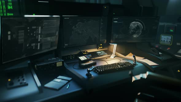 High Tech Surveillance Computer In Spy Intelligence Agency Control Room alt
