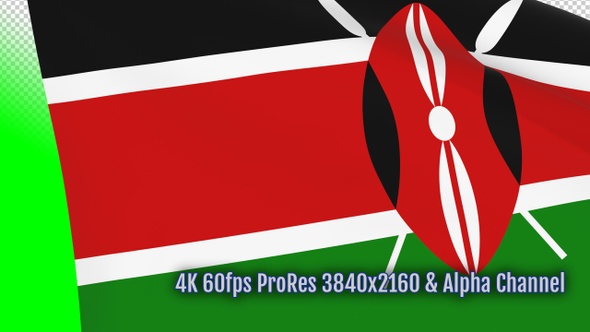 Kenya waving flag transition 4k and 1080 HD footage with alpha channel