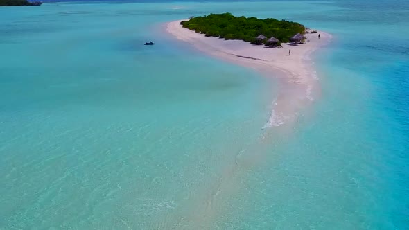 Aerial drone seascape of coast beach by blue ocean and sand background