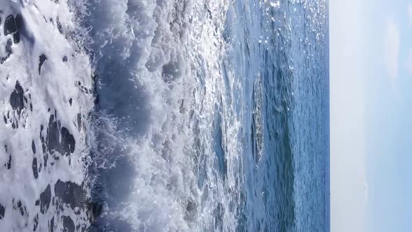 Vertical Video Sea Near the Coast  Closeup of the Coastal Seascape