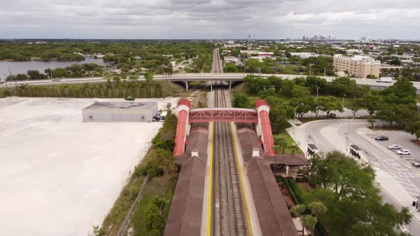 Aerial Video Railroad Tracks Sheridan Station Broward County Usa