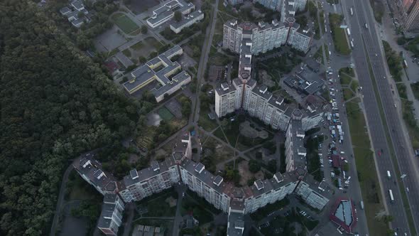 Aerial View From Houses to Dna Shaped Houses in the City