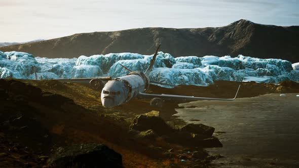 Old Broken Plane on the Beach of Iceland